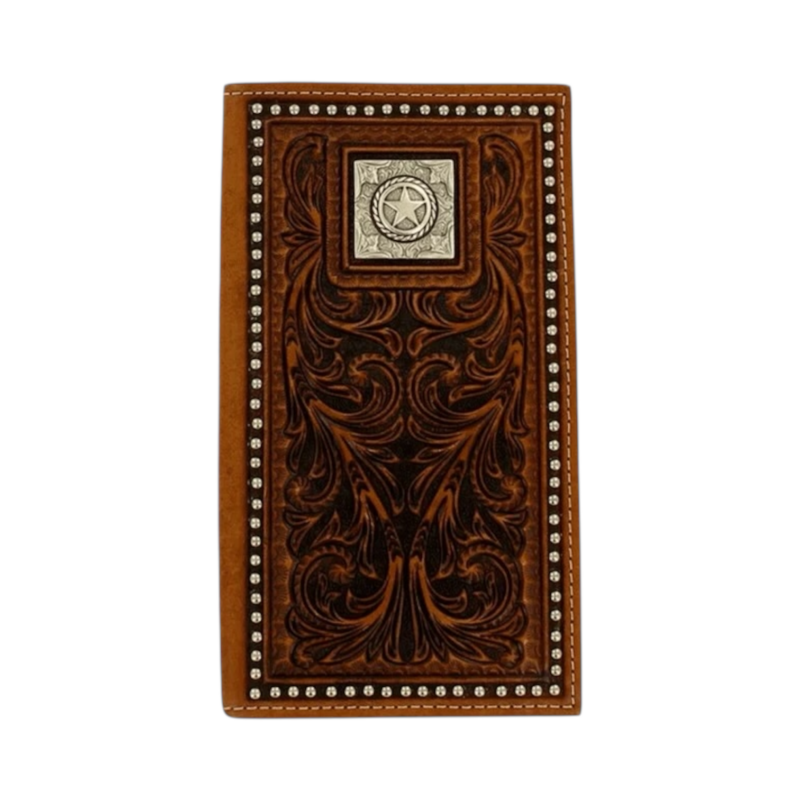 Nocona Tooled Leather with Studs and Conch Rodeo Wallet N5410402