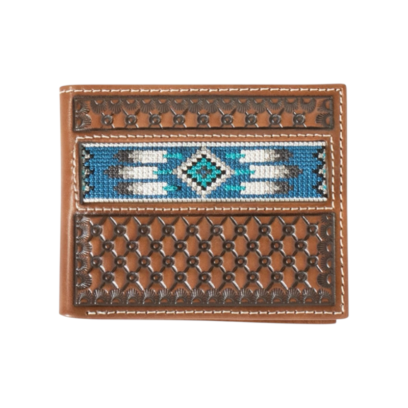 Men's Ariat Bifold Western Southwestern Inlay Brown Wallet A3560402