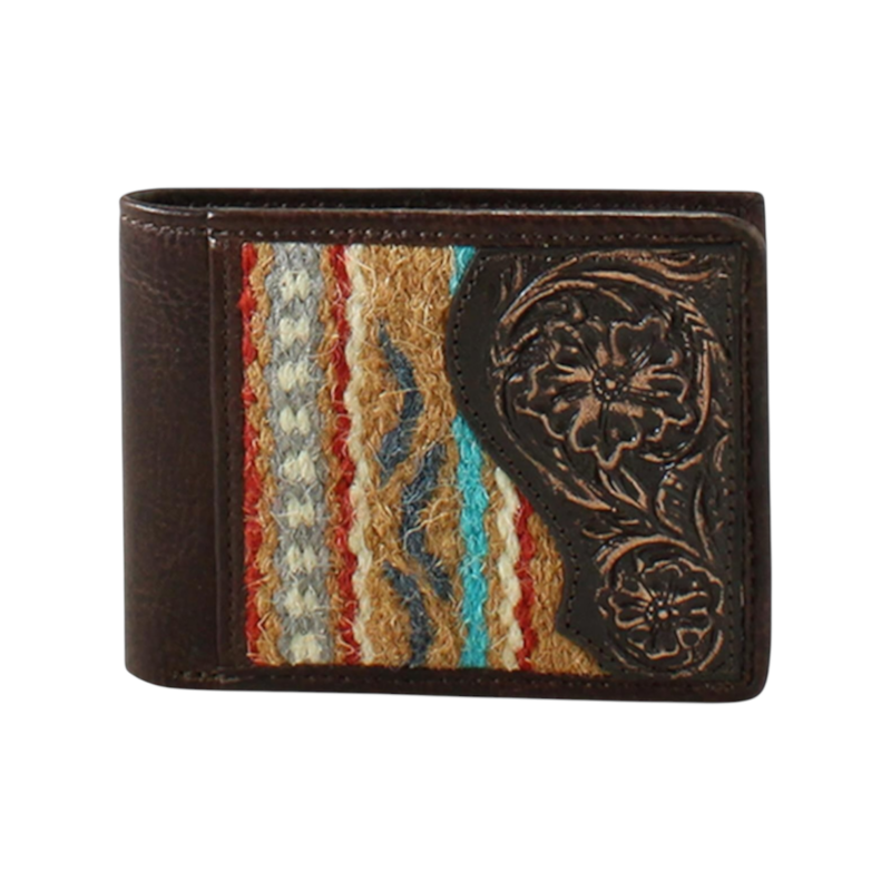 Ariat Western Mens Bifold Wallet Leather Tooled Floral Aztec Rug Brown A3552302