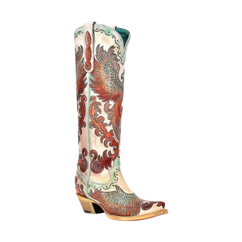 Women's Corral Hand Tooled & Painted Tall Cowboy Snip Toe Boots A4516