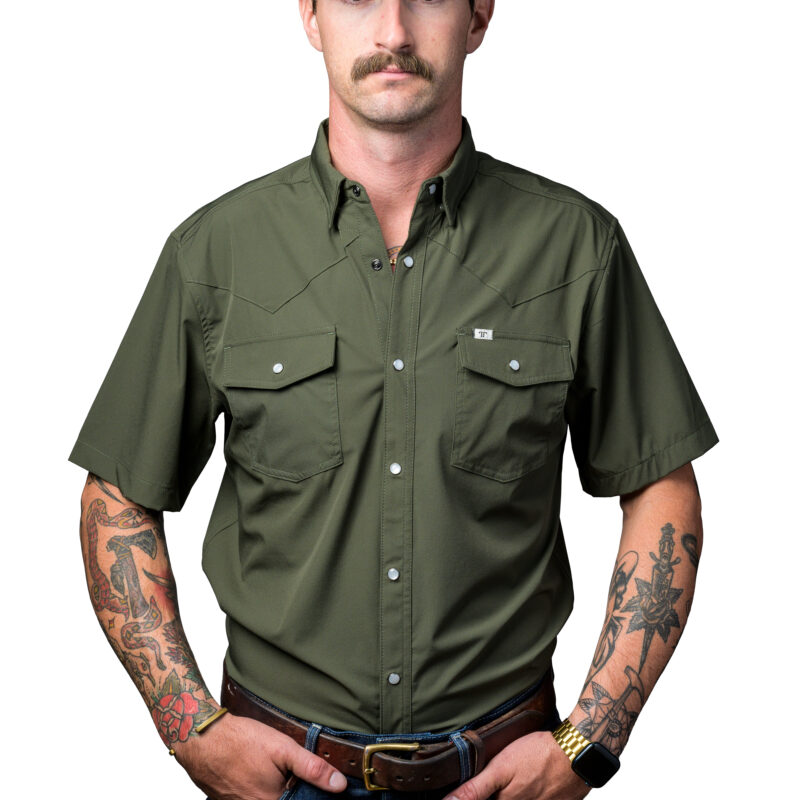 Men's Ferrell Brand Core Olive Green Short Sleeve Snap Shirt FSS1002332