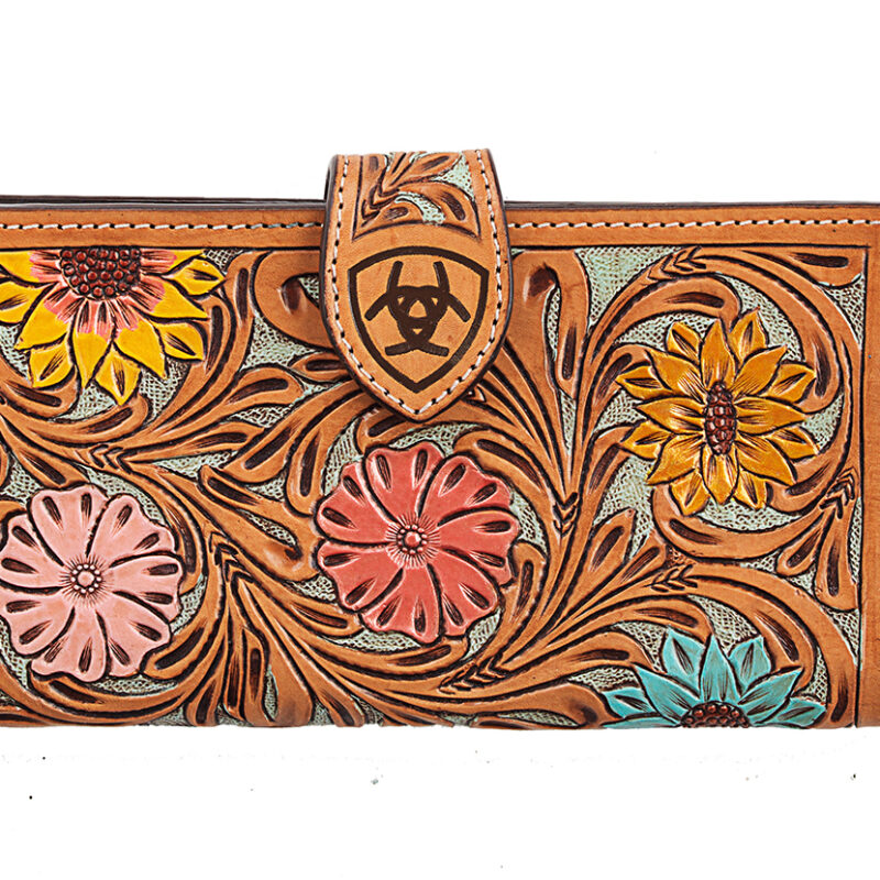 Women's Ariat Sunflower Daisy Hand Tooled Tan Leather Wallet A770016597