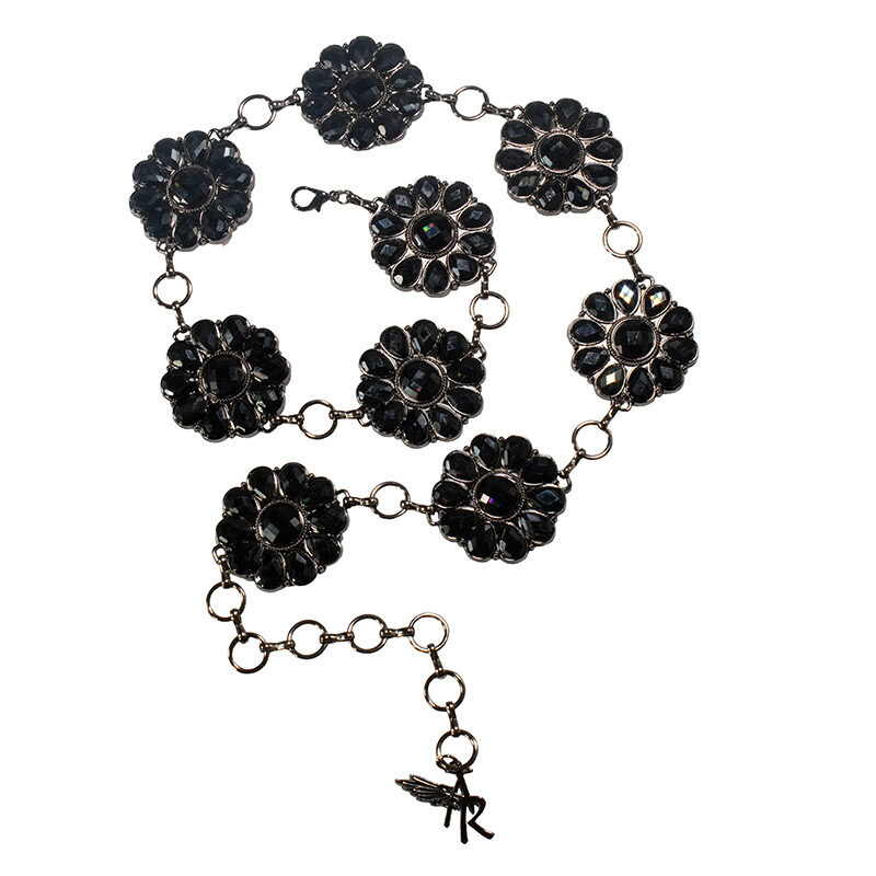 Women's Angel Ranch 2" Floral Conchos Black Chain Belt D140010501