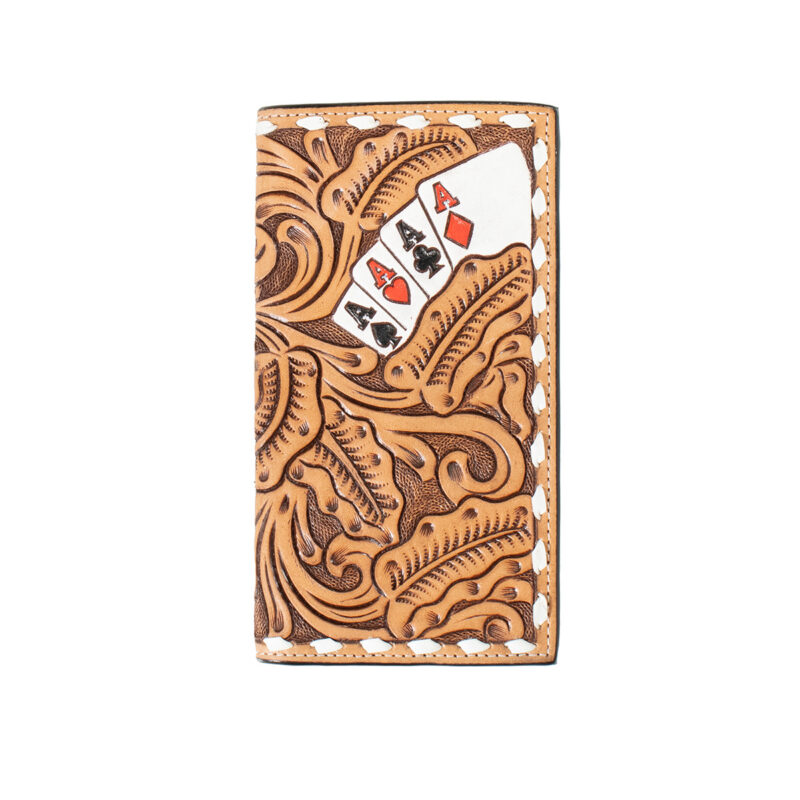 3D Hand painted Ace Cards Natural Tan Rodeo Wallet D250010448