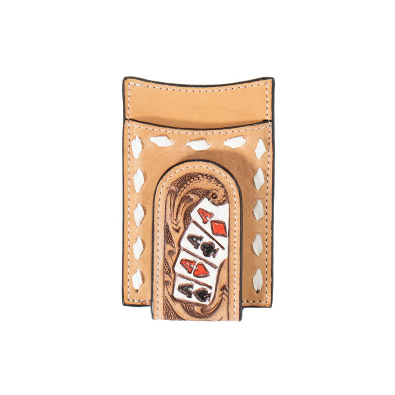 3D Men's Ace Cards Hand-Painted Leather Money Clip D250010748