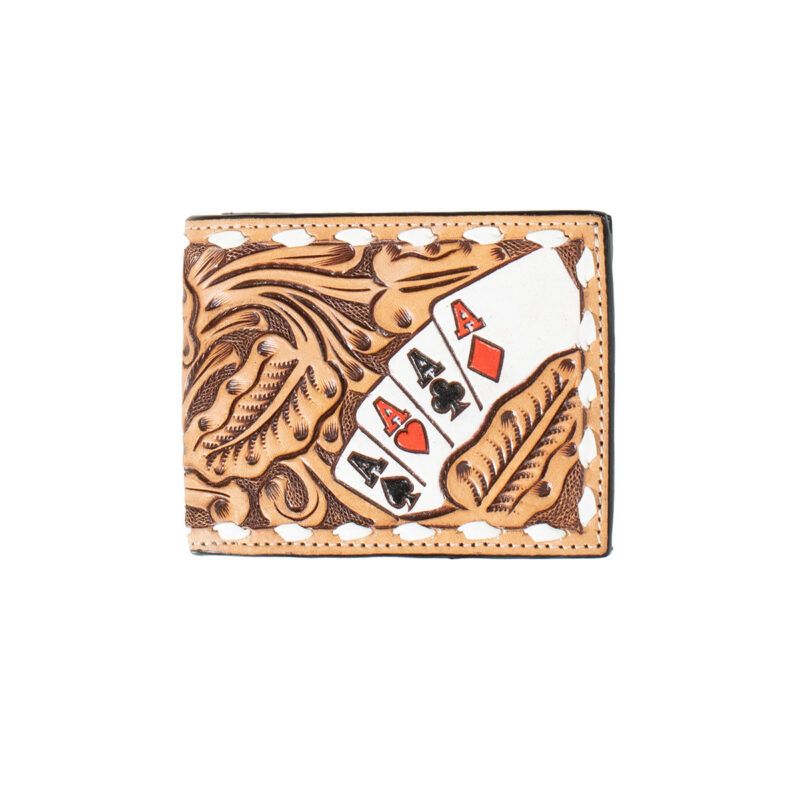 3D Men's Ace Cards Hand-Painted Natural Leather Bifold Wallet D250010548