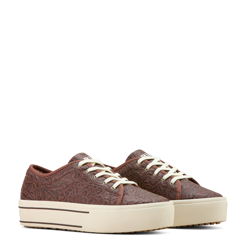 Women's Ariat Skyler Brown Floral Emboss Lace-Up Shoes 10061258