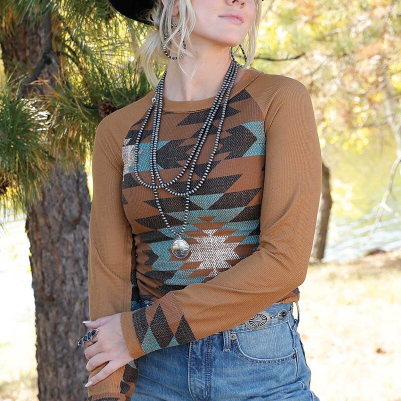 Cruel Women's Brown Long Sleeve Raglan Top CTK7522001