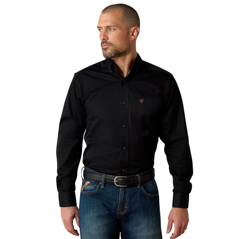 Men's Ariat Fitted Solid Twill Black Shirt 10034229