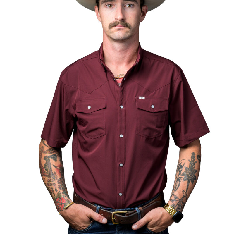 Men's Ferrell Brand Core Maroon Short Sleeve Snap Shirt FSS1002331
