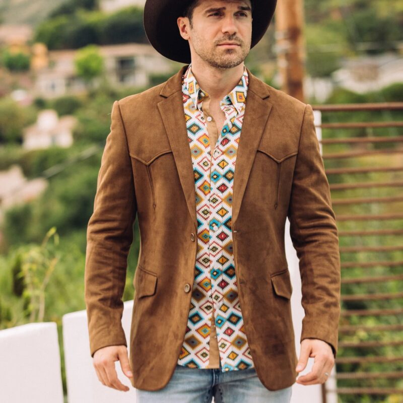 Men's Platini Brown Faux-Suede Western Sport Coat BLZ9447