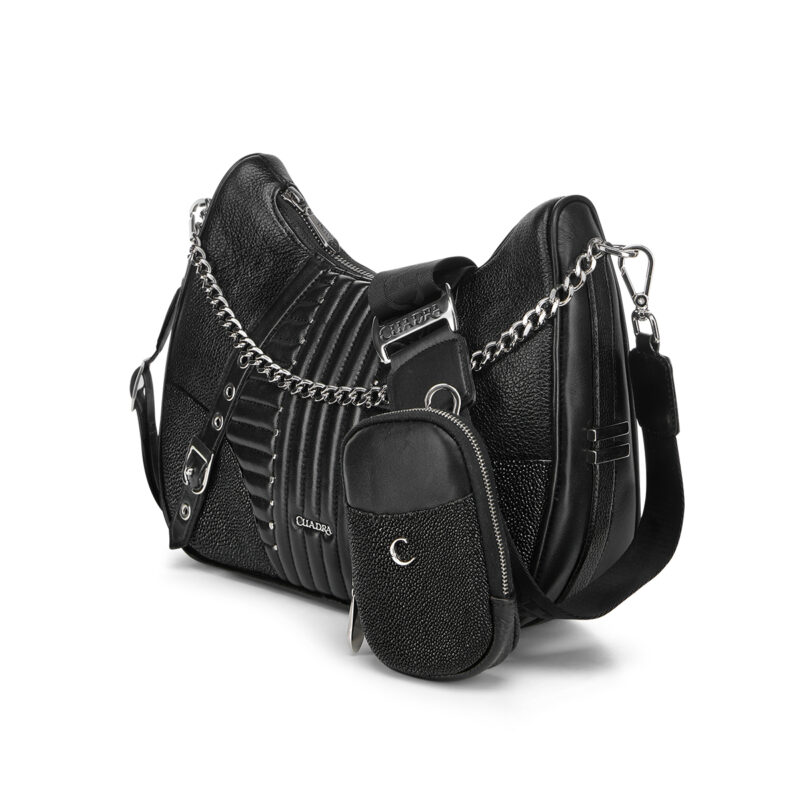 Women's Cuadra Black Stingray Embroidery & Studs Zipper Purse Bag DU735