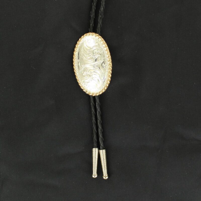 Classic Oval Engraved Gold Rope Edge Bolo Tie C10850