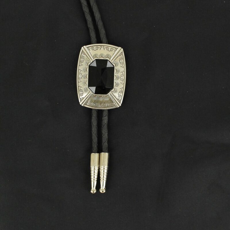 Black Onyx Rectangular Engraved Bolo Tie 22868