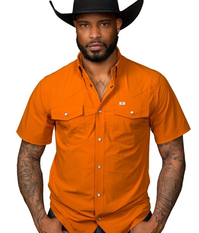 Men's Ferrell Orange Short Sleeve Pearl Snap Button Shirt FSS1002337