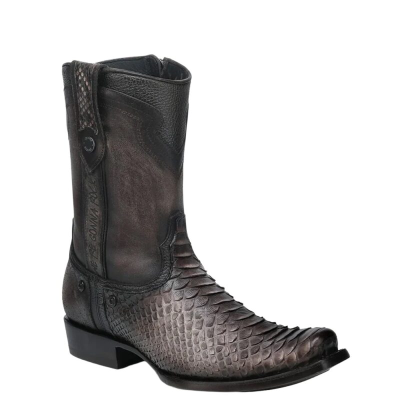Men's Cuadra Chocolate Python Zipper & Studs Square Toe Boots CC214