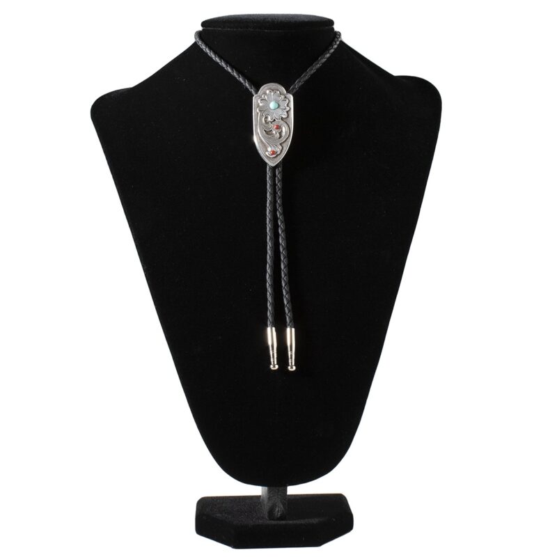 Floral Scroll Turquoise & Coral Bolo Tie 22405