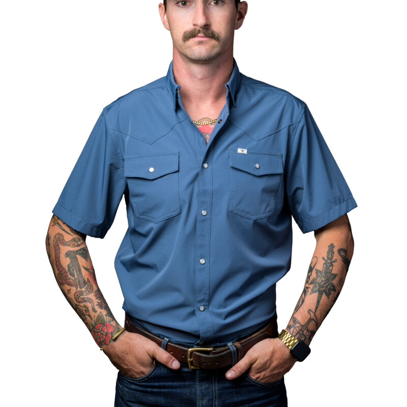 Men's Ferrell Blue Short Sleeve Pearl Snap Button Shirt FSS1002330