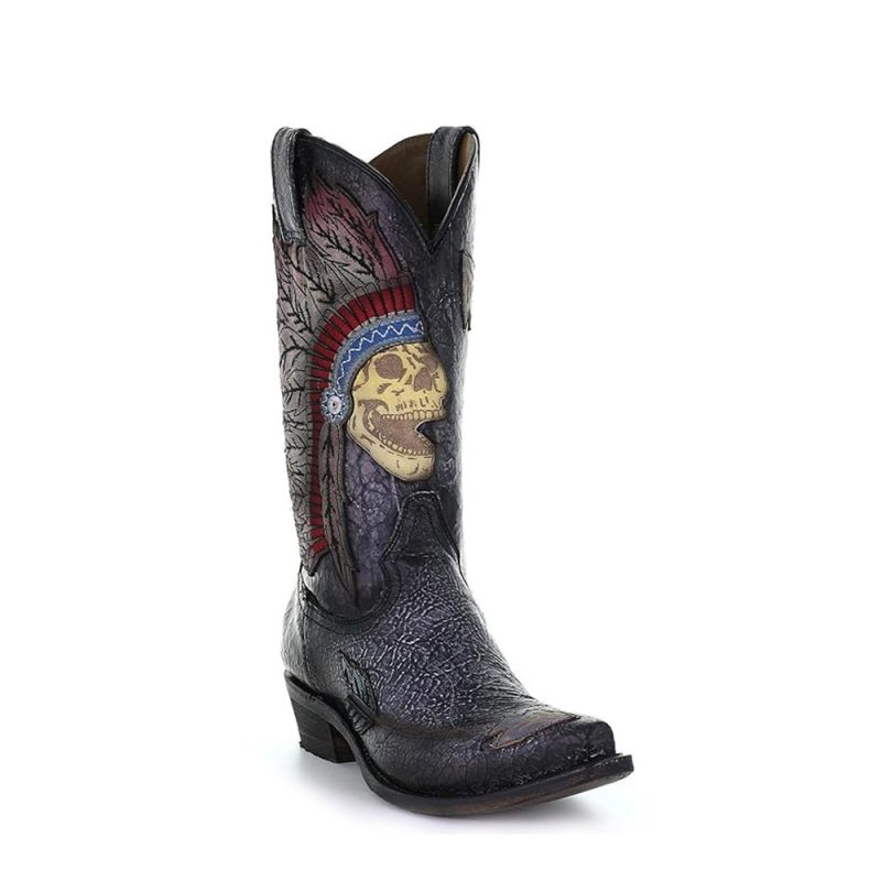 Men's Corral Indian Skull Inlay Western Boot Snip Toe A3864