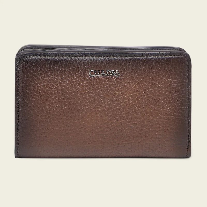 Cuadra Brown Deer Leather Zip Wallet with Card Slots DU724